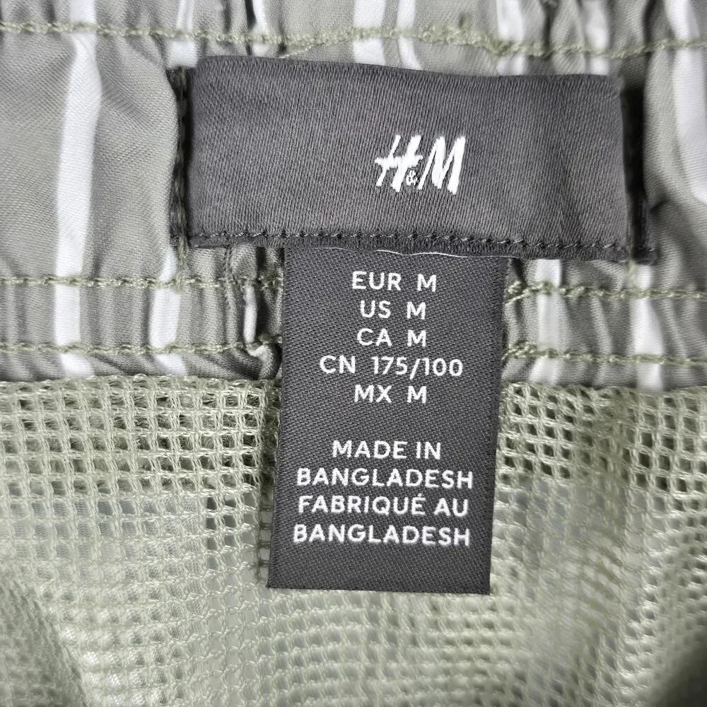 NWT H&M Mens Medium Striped Swim Shorts with Drawstring and Pockets